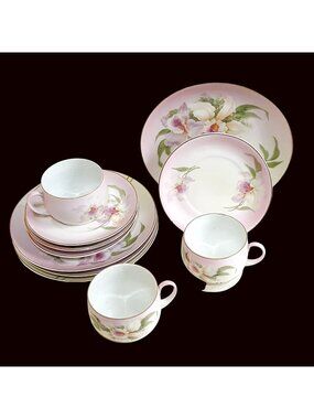 Vintage Z S & Co Bavaria Pink Floral Hand painted Porcelain Tea Set